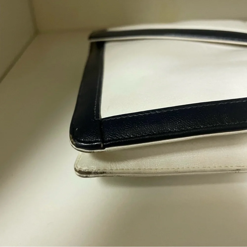 Susan Gail -Vintage White clutch with dark navy blue trim
